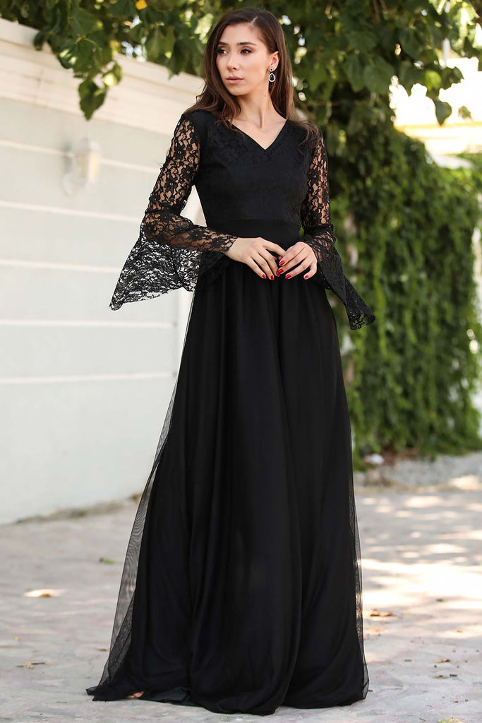 Women's Tulle Black Long Evening Dress